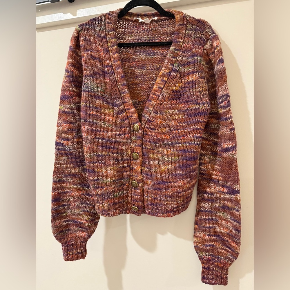 Veronica Beard Amosa Cardigan Doira Burgundy space dye classic sweater- Small